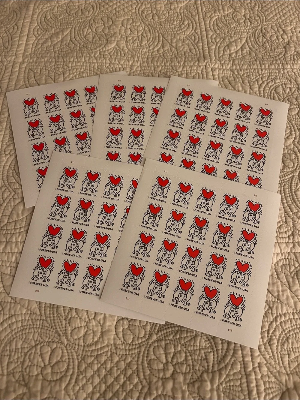 Keith Haring Heart Forever USA Stamp Sheets - 100 stamps total